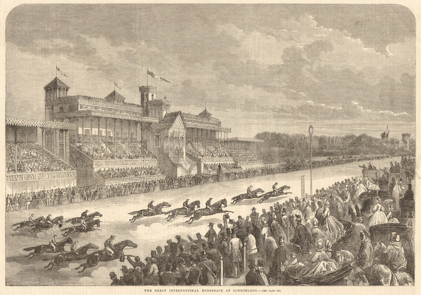 The great international horse race at Longchamps. Paris. Racing 1863 old print